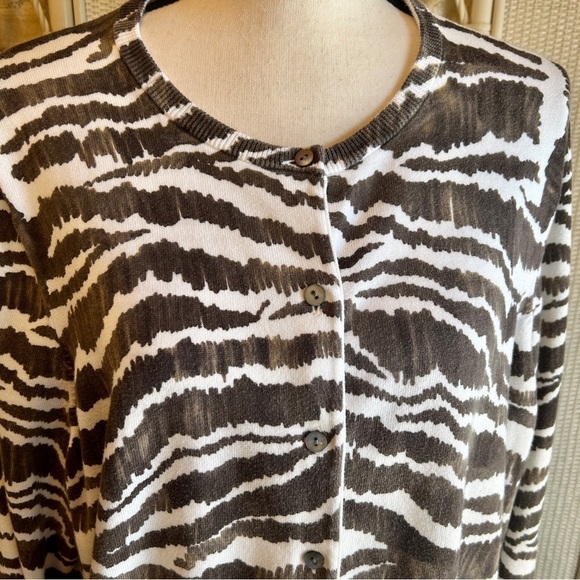 Lands' End Cardigan Sweater Zebra Print Black White Cotton Button Front size 2X - Picture 7 of 16